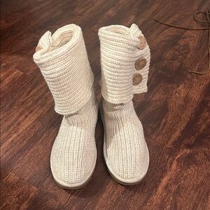 UGG Beige Knit Button Boots